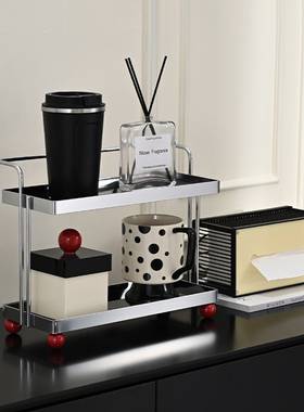 中古风双层银轻奢桌面玄关厨房卫生间化妆护肤品水杯置物收纳架子