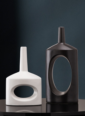 经典黑白大厅别墅陶瓷花瓶摆件抽象简约软装饰品创意工艺品会展览