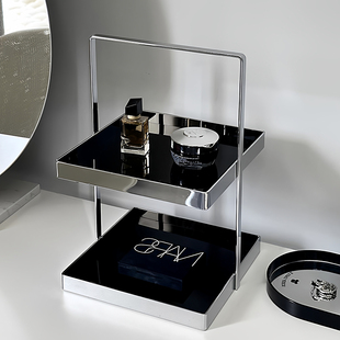 双层梳妆台面储物高级感香水置物架卫生间玄关化妆品护肤品收纳盘