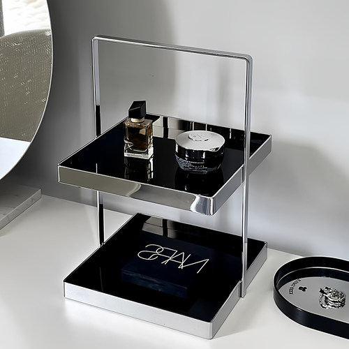 金属双层护肤货妆品银黑色收纳架