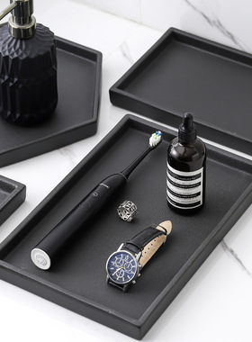 陶瓷收纳盒酒店民宿卫生间洗手台浴室电动牙刷茶杯子玄关钥匙托盘