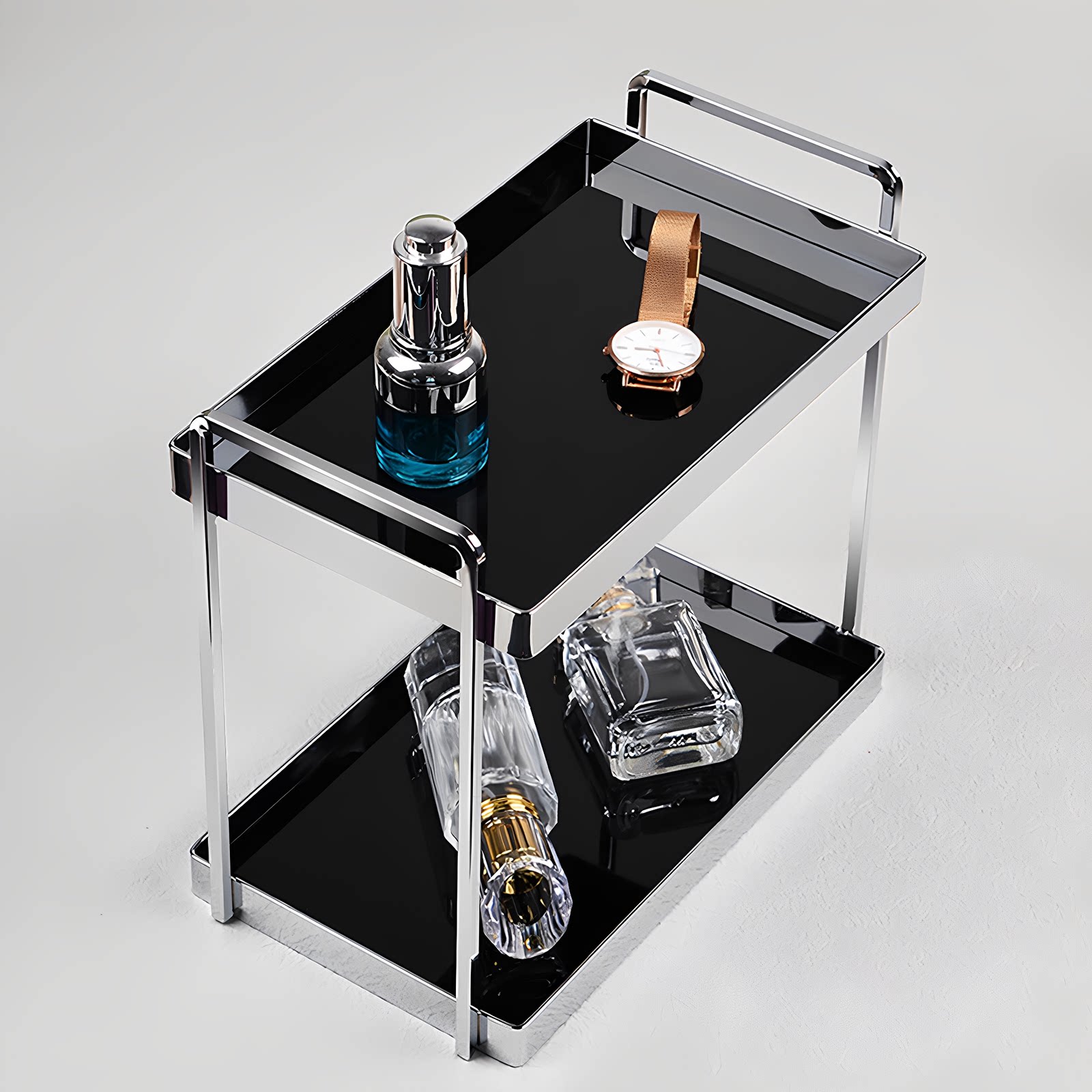 轻奢双层收纳架子首饰整理盒化妆护肤品香薰水杯亚克力置物架托盘