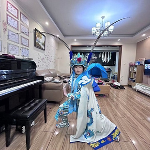 新款变脸服装全套白蓝色含主衣三件套脸谱靴子等配件