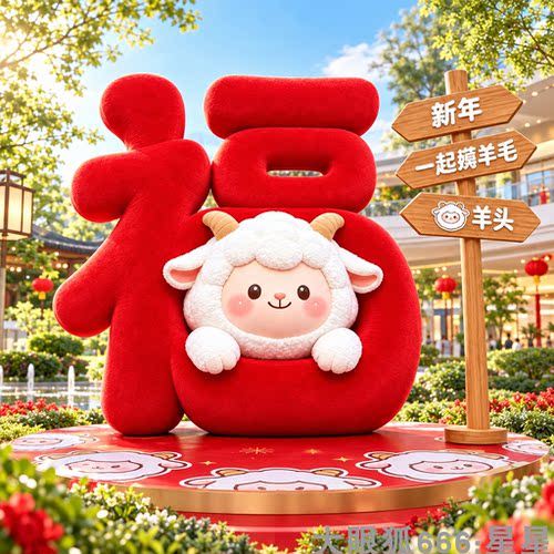 元旦福字毛绒小羊户外美陈装置