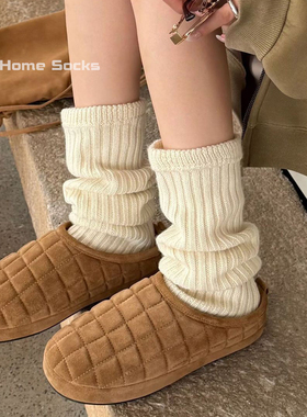 秋冬新款羊毛袜套腿套坑条纯色简约百搭堆堆袜套欧货两穿腿套女潮