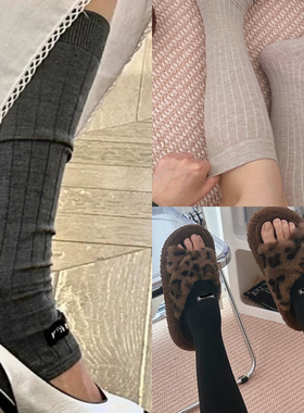 25秀场同款山羊绒带脚跟miu织带标踩脚袜子袜套小腿袜女春夏百搭