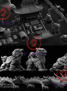 中国古代建筑人物服饰龙狮蛤蟆游戏3D模型(OBJ/ZBP/ZTL格式)A35