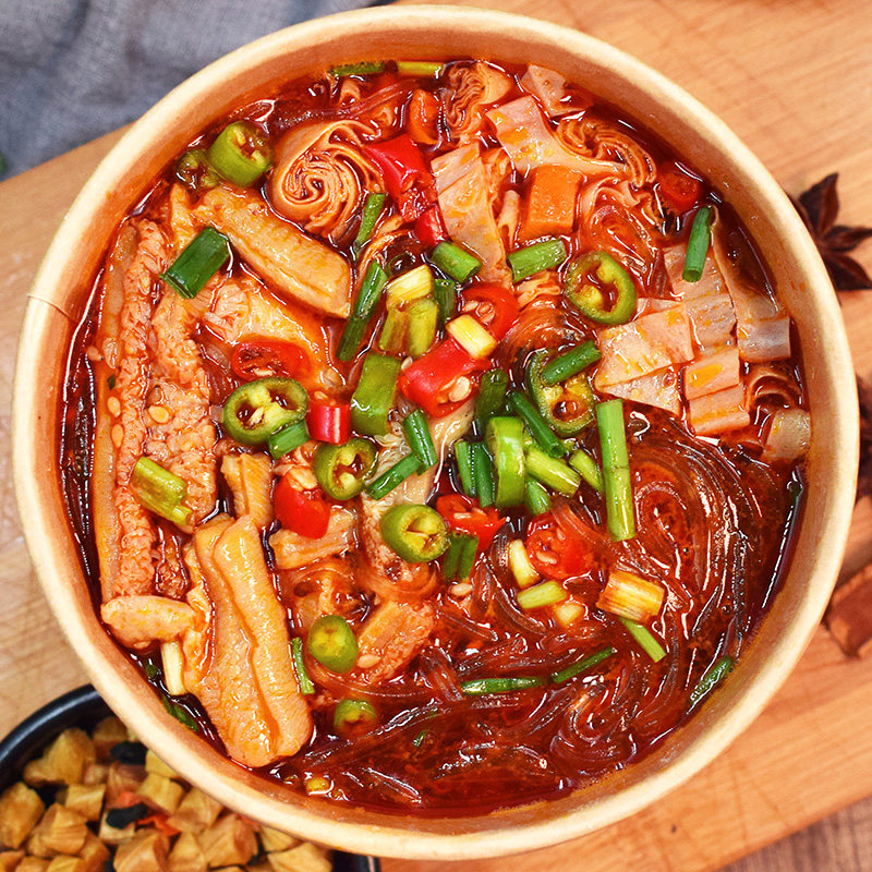 食族嗨皮麻辣爆肚粉正品非油炸粉丝方便速食桶装泡面夜宵方便面