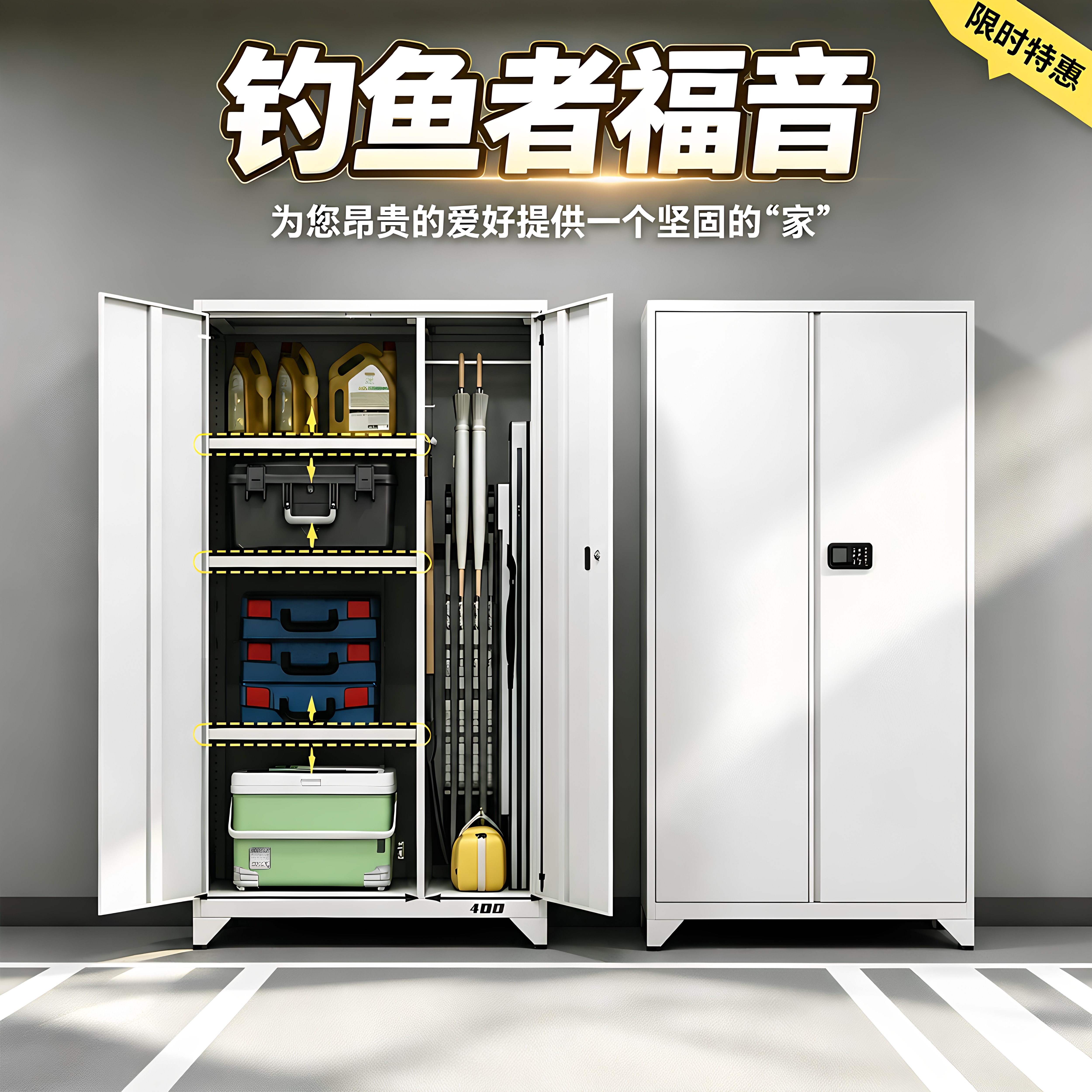 渔具柜车库储物柜防火带锁收纳柜