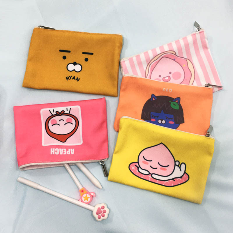 kakao帆布笔袋 拉链小化妆包 韩国屁桃卡通可爱版 来图定制加logo
