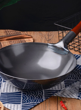 日本原装进口Summit铁流炒锅铁锅熟铁无涂层轻便炒菜锅圆底家用