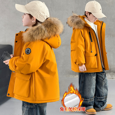 男童加绒加厚棉衣中长款棉服外套