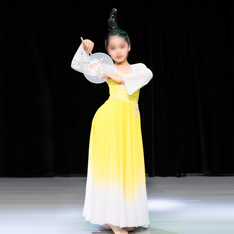 古典舞演出服嬉闹同款少儿舞蹈服大裙摆剧目服装儿童独舞比赛定制