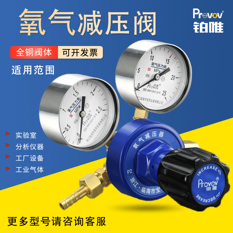 铂唯氧气瓶减压阀YQY-1A型黄铜氧气压力表调压器微调医用减压器