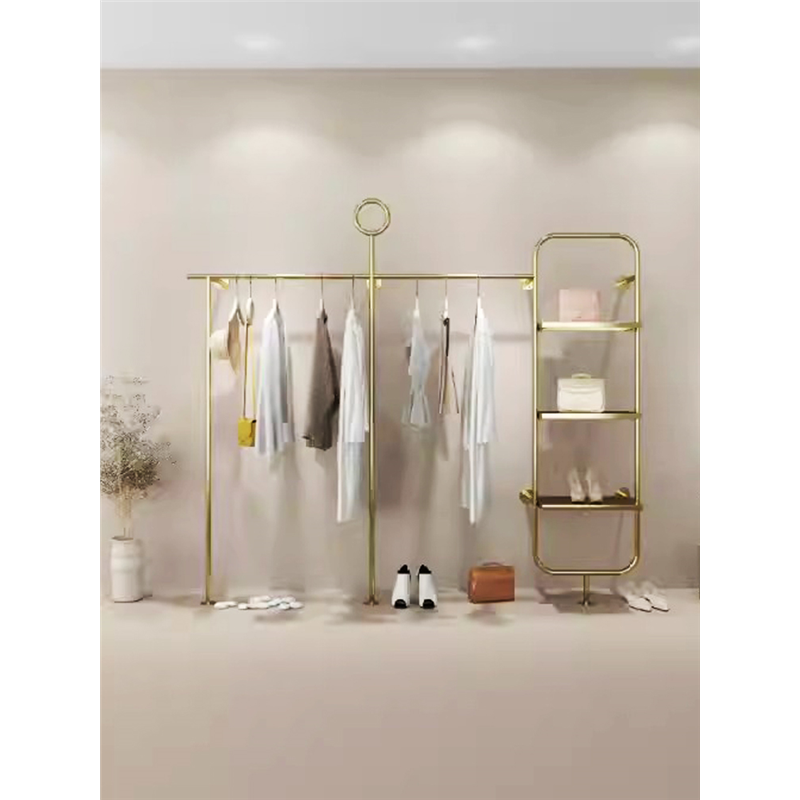 高档服装架女装店专用展示架上墙壁挂式不锈钢钛金挂衣杆陈列货架