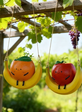 跨境新品秋千水果花盆摆件家居创意阳台户外悬挂装饰品树脂工艺品
