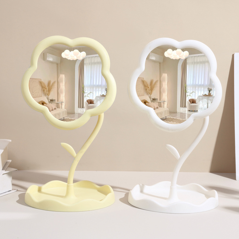 奶油花朵化妆镜台式桌面镜子办公室学生宿舍高清可旋转梳妆台
