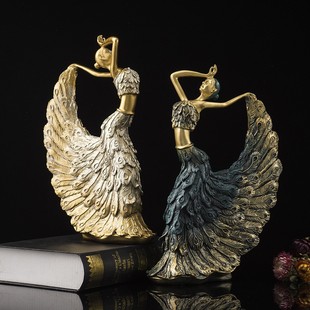 【包邮】现代孔雀舞女创意人物摆件家居电视柜酒柜桌面树脂工艺品