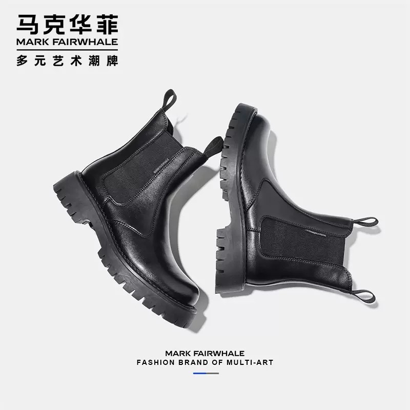 MARK WARFIELD LEATHER MARTIN BOOTS MENS HIGH-TOP CASUAL BRITISH RETRO CHELSEA BOOTS BOOTS BOOTS WINTER FLEECE