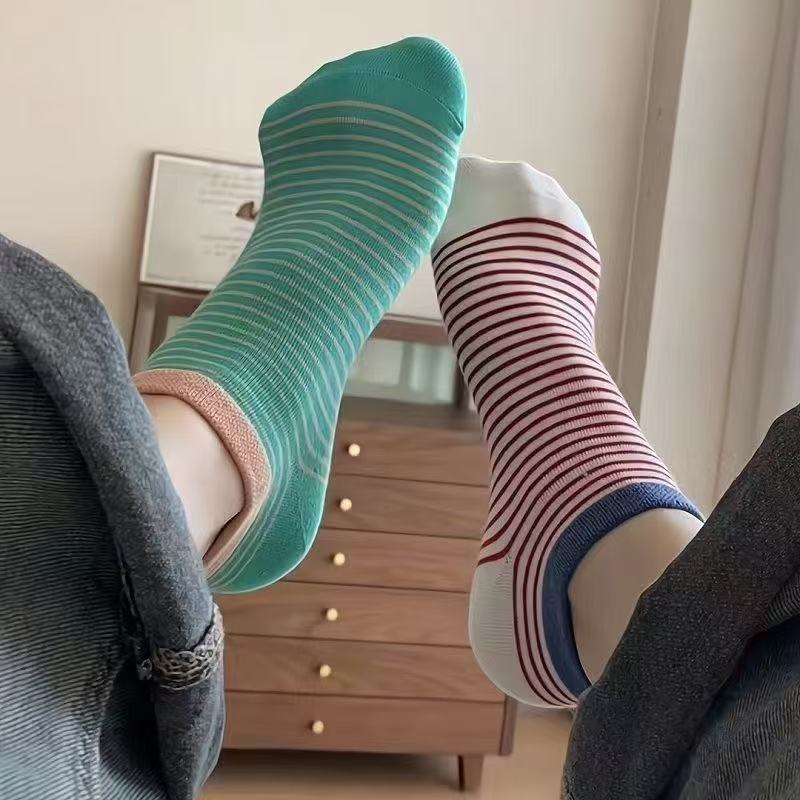 【下单立减50】袜子女夏季薄款短袜女条纹防滑不掉跟多巴胺船袜gj