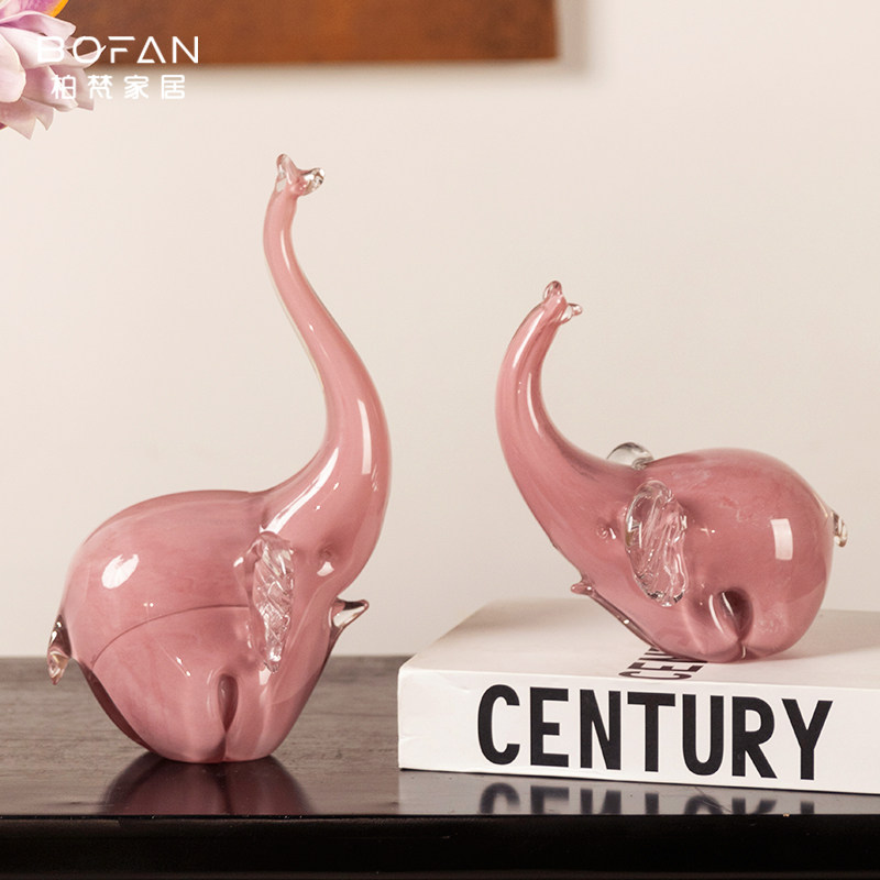 柏梵轻奢粉色大象玻璃摆件客厅电视柜酒柜装饰品高级感桌面摆件,家居饰品,桌面摆件,淘宝优惠券,粉丝福利购,淘宝优惠卷