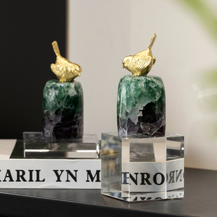 柏梵轻奢晶石黄铜喜鹊鸟摆件高档家居书房柜桌面摆设创意艺术摆件