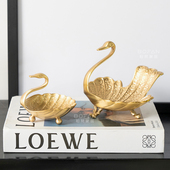 柏梵美式 黄铜天鹅干果盘摆件高档客厅茶几桌面装 饰品乔迁新居礼物