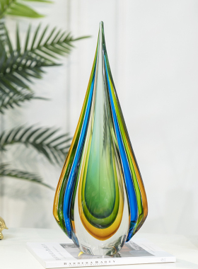 柏梵轻奢高档琉璃运转摆件客厅玄关酒柜艺术水滴装饰摆饰工艺礼品