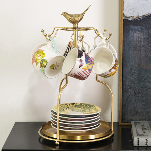 柏梵轻奢高档黄铜咖啡杯碟收纳