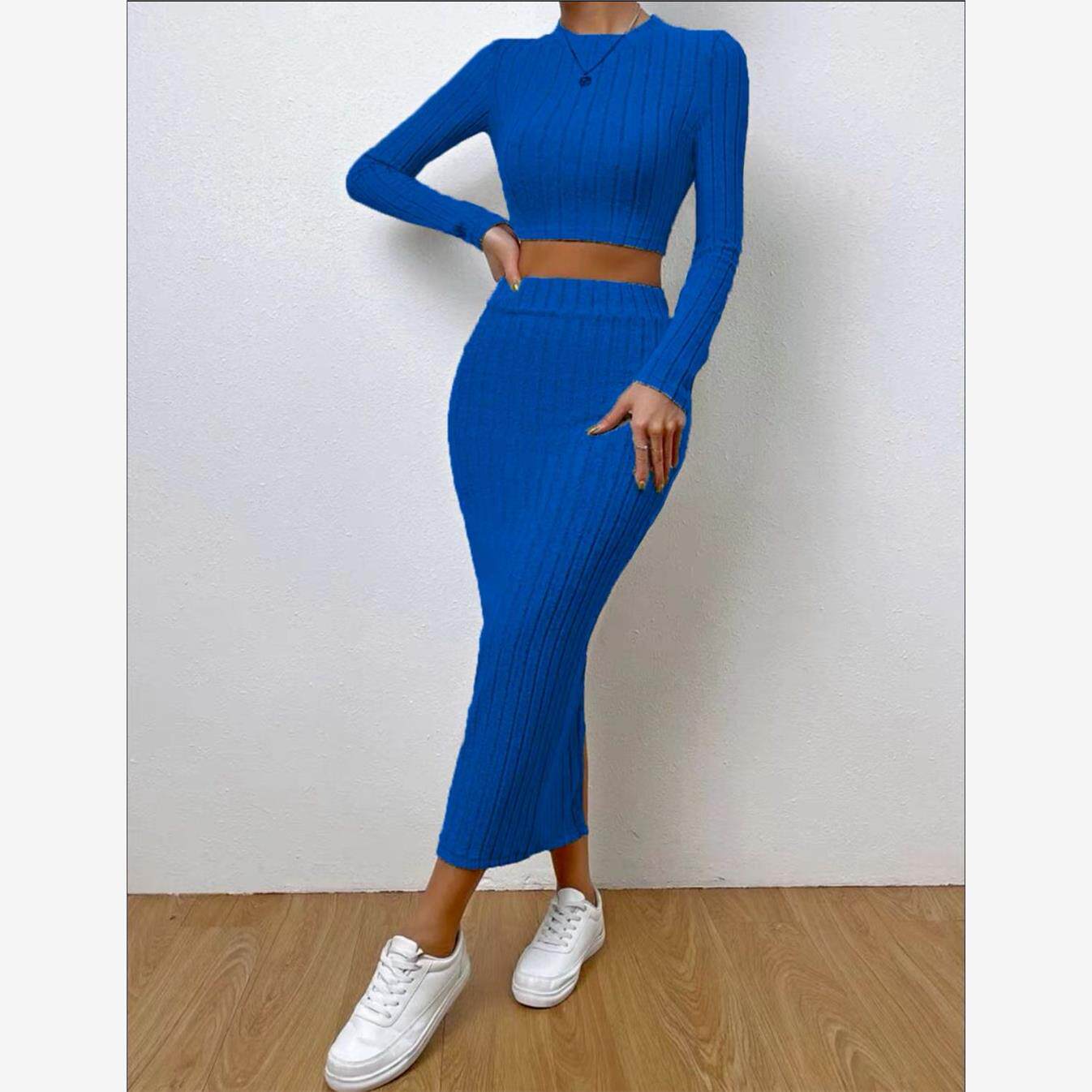 Women top, buttocks and skirt set 长袖包臀裙针织套装