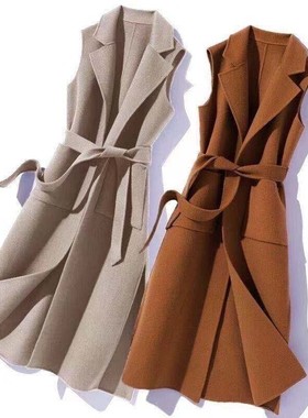 中长款毛呢马甲风衣外套女2021Autumn Winter Women vest jackets