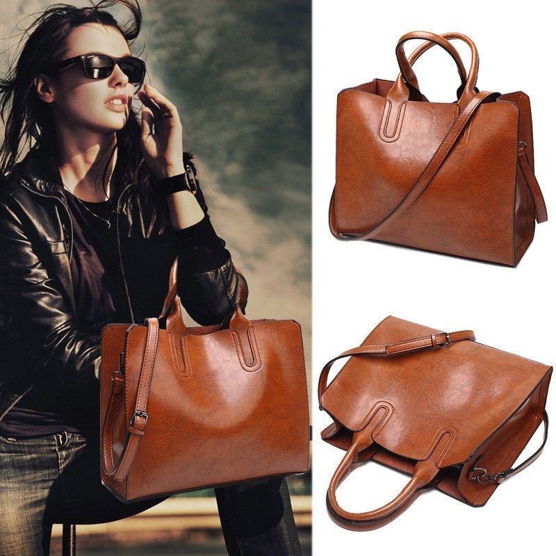 Ladies Oil wax Leather handbag for Women Tote large bags女包