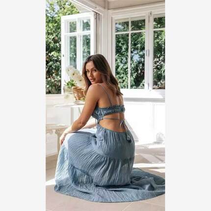 Strap sexy hollow out long dress with backless dress 沙滩裙