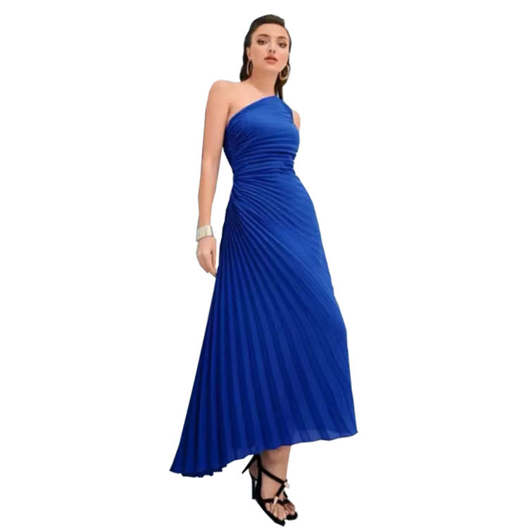 欧美女新款褶皱斜肩不规则裙sloping shoulder irregular skirt