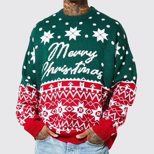 Christmas sweater jacquard pullover 男圣诞提花毛衣 loose Men