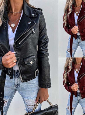 欧美风拉炼机车pu皮衣外套 S-3XL jacket women fur coat leather