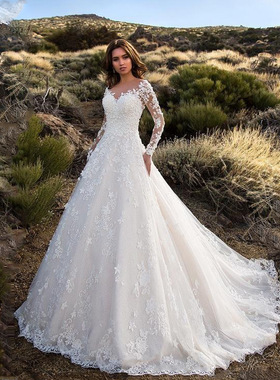 3XL plus size see-through lace bridal gown蕾丝新娘婚纱礼服