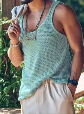 Sleeveless men's solid color vest knitted 纯色背心针织20