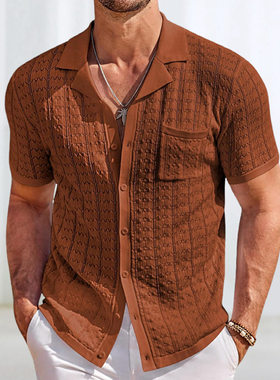 Short sleeved Cuban collar knitted polo shirt 古巴领针织短袖