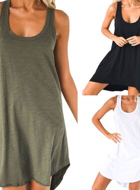 Casual Solid Dress Summer Swing Mini Sundress Shirtdress衬衫