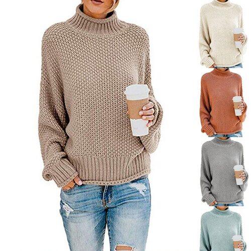 2019 women loose sweater high collar bat sleeve knit休闲毛衣