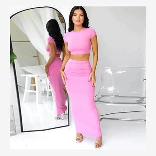 欧美性感T恤包臀半身裙套装连衣裙 top skirt set outfits dress