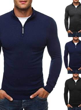 Casual Sweater Men Solid Color Stand Collar Long Sleeve Men