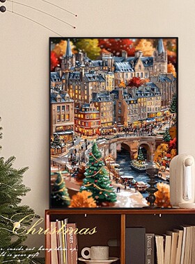 圣诞节风景冬季客厅沙发背景墙装饰画高级感圣诞树卧室氛围感挂画