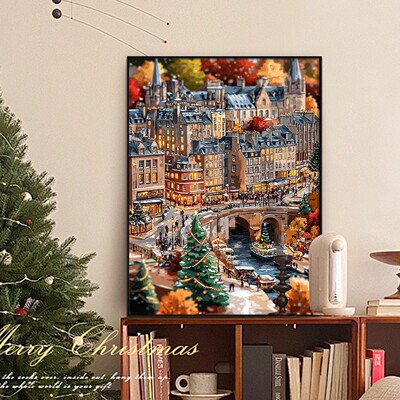 圣诞节风景冬季客厅沙发背景墙装饰画高级感圣诞树卧室氛围感挂画