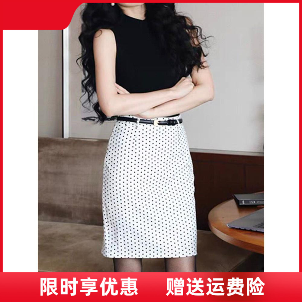港风高腰波点半身裙女夏气质显瘦包臀裙a字五分裙大码中裙一步裙