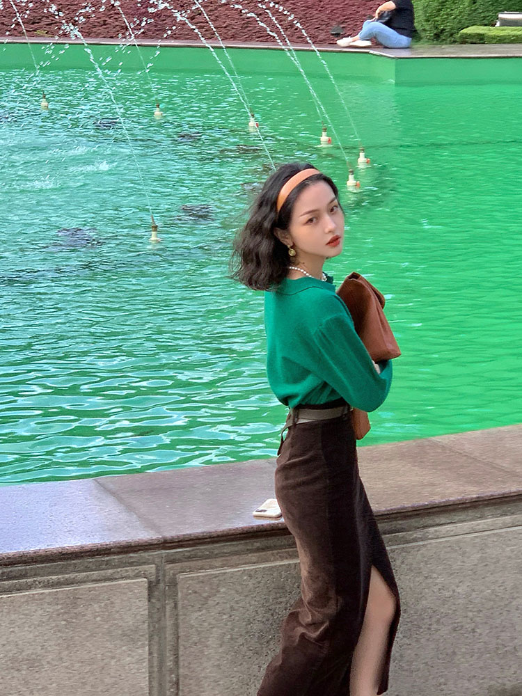 灯芯绒半身裙修身中长款复古