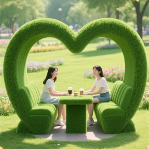 绿雕工艺品定制户外景区绿雕爱心座椅造型景观网红打卡拍照装置