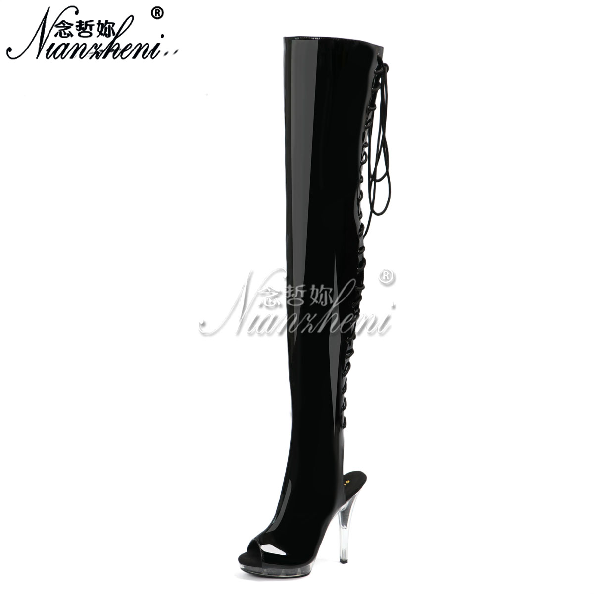 夜店细带过膝漆皮女鞋欧美性感