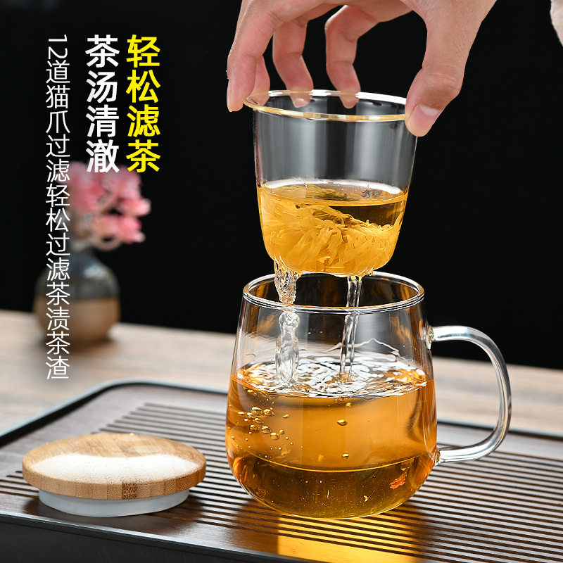 耐热玻璃三件杯带盖过滤